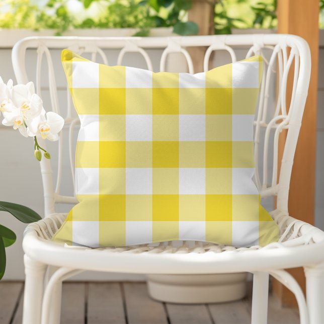 Buttercup Yellow Gingham Check Plaid Pattern Cushion (Creator Uploaded)