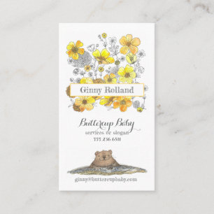 Buttercups and Adorable Groundhog Yellow Floral Business Card