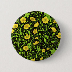 Buttercups on black 6 cm round badge