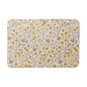 Buttercups on black bath mat