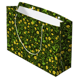 Buttercups on black large gift bag