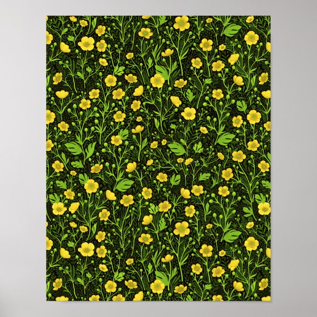 Buttercups on black poster (Front)