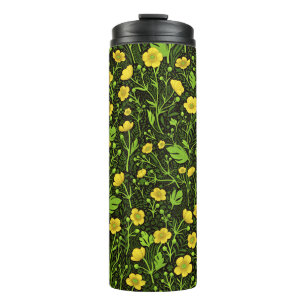 Buttercups on black thermal tumbler