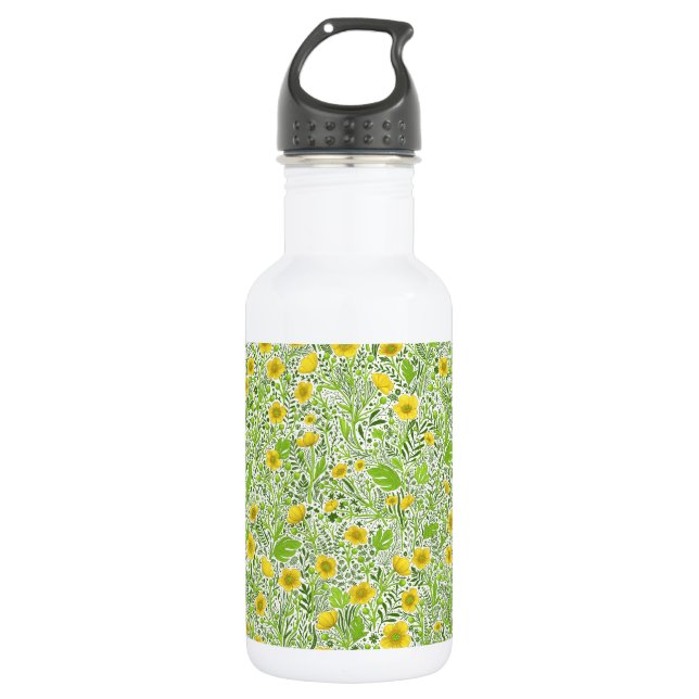Buttercups on white 532 ml water bottle (Front)
