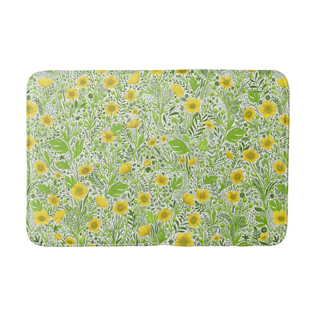 Buttercups on white bath mat (Front)