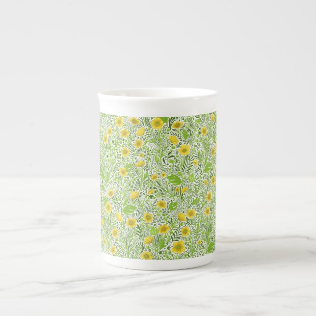 Buttercups on white bone china mug (Front)