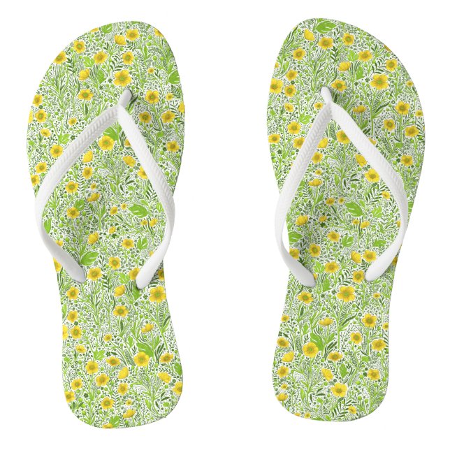 Buttercups on white jandals (Footbed)