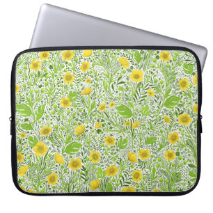 Buttercups on white laptop sleeve