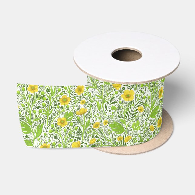 Buttercups on white satin ribbon (Spool)