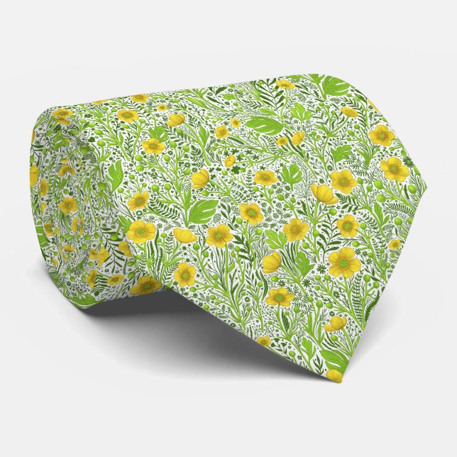 Buttercups on white tie (Rolled)