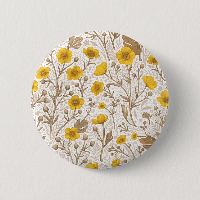 Buttercups, yellow and brown 6 cm round badge (Front)