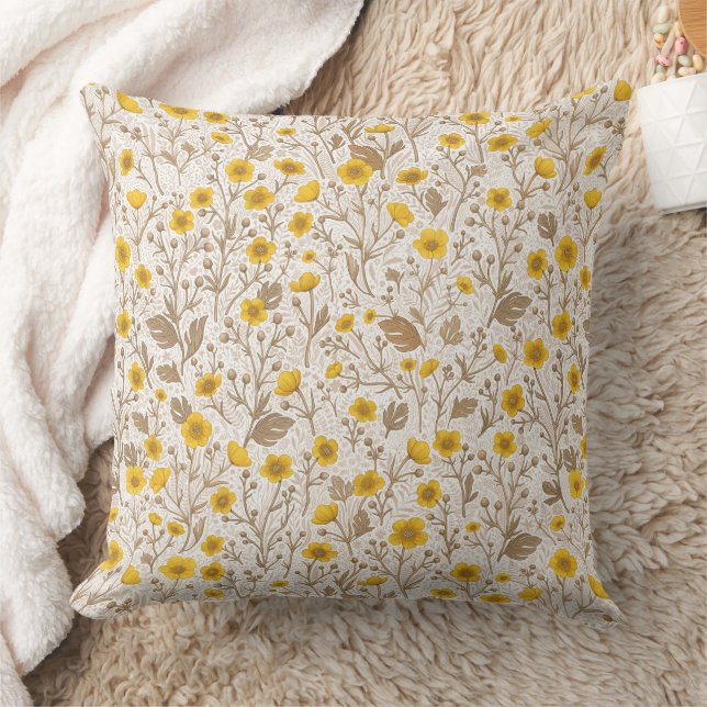 Buttercups, yellow and brown cushion (Blanket)