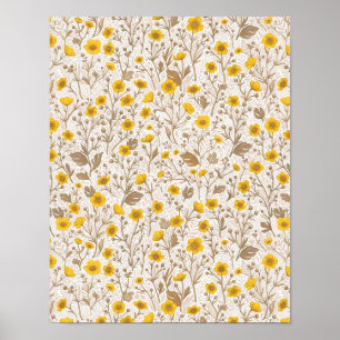 Buttercups, yellow and brown poster