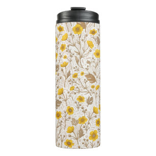 Buttercups, yellow and brown thermal tumbler