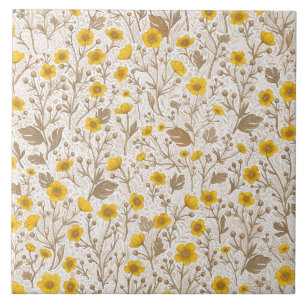 Buttercups, yellow and brown tile