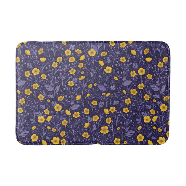 Buttercups, yellow and violet bath mat (Front)