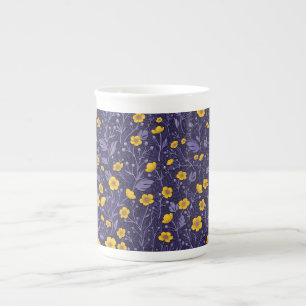 Buttercups, yellow and violet bone china mug