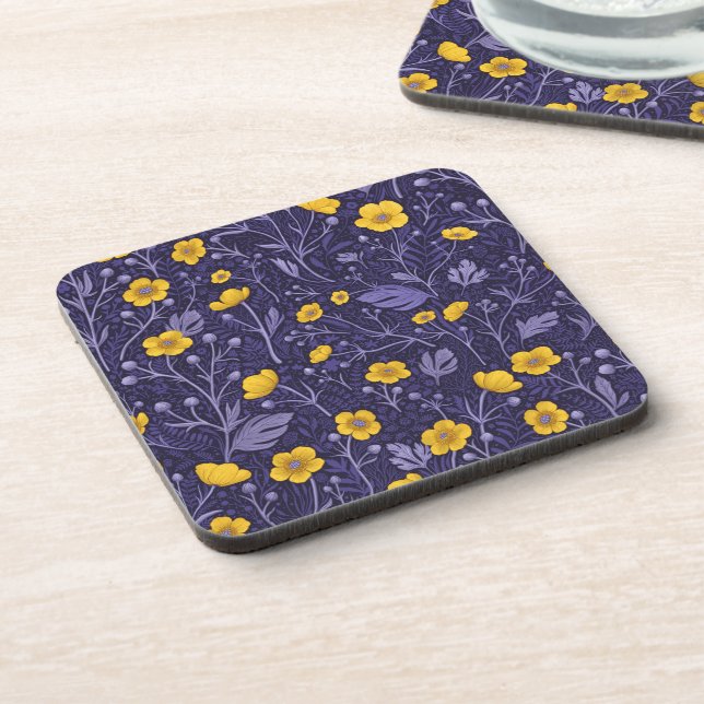 Buttercups, yellow and violet coaster (Left Side)
