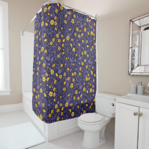 Buttercups, yellow and violet shower curtain