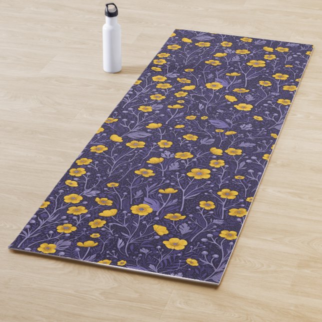 Buttercups, yellow and violet yoga mat (In Situ)