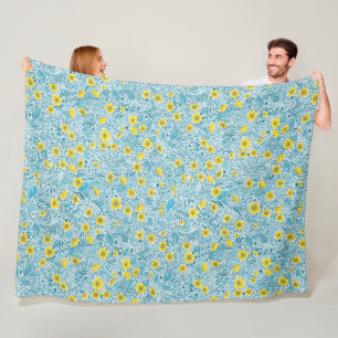 Buttercups, yellow, blue and white fleece blanket
