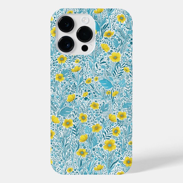 Buttercups, yellow, blue and white iPhone case (Back)