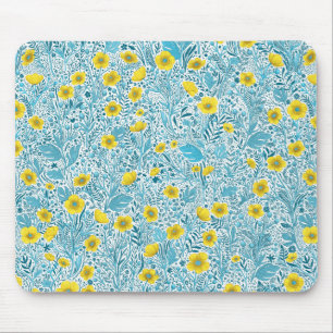 Buttercups, yellow, blue and white mouse pad
