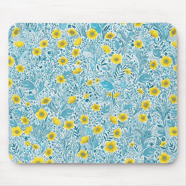 Buttercups, yellow, blue and white mouse pad (Front)