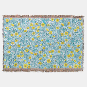 Buttercups, yellow, blue and white throw blanket