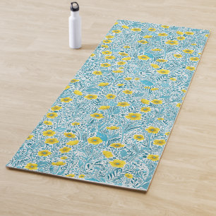 Buttercups, yellow, blue and white yoga mat