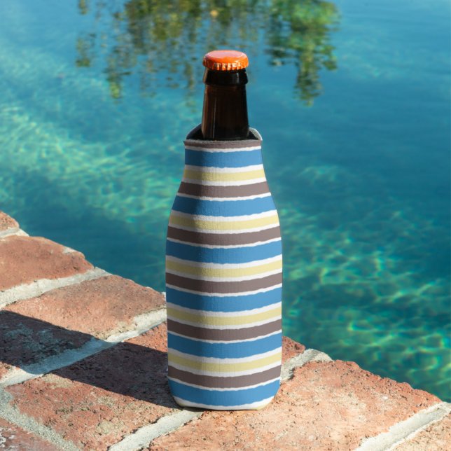 Buttered Popcorn Coffee Brown Sonic Blue Stripes Bottle Cooler (In Situ Pool)