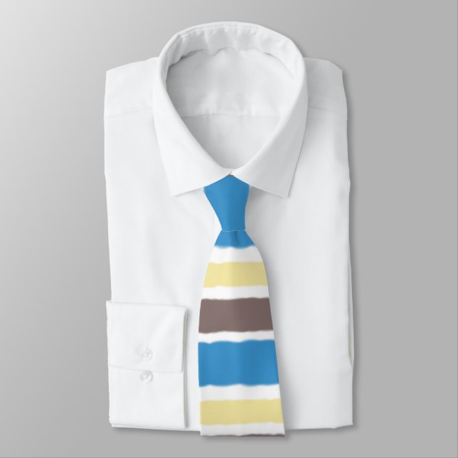 Buttered Popcorn Coffee Brown Sonic Blue Stripes Tie (Tied)
