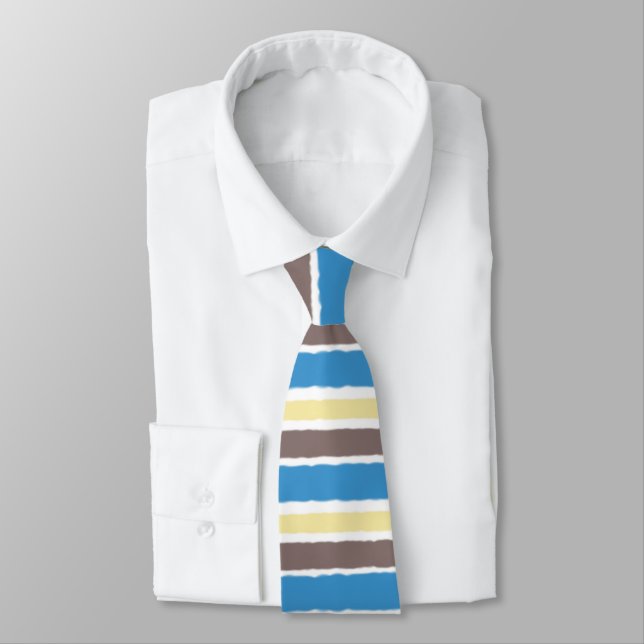 Buttered Popcorn Coffee Brown Sonic Blue Stripes Tie (Tied)