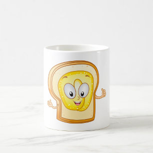 Buttered Toast Cartoon Character Happy Bread Coffee Mug