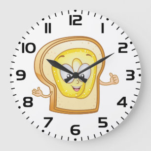 Buttered Toast Cartoon Character Happy Bread Large Clock