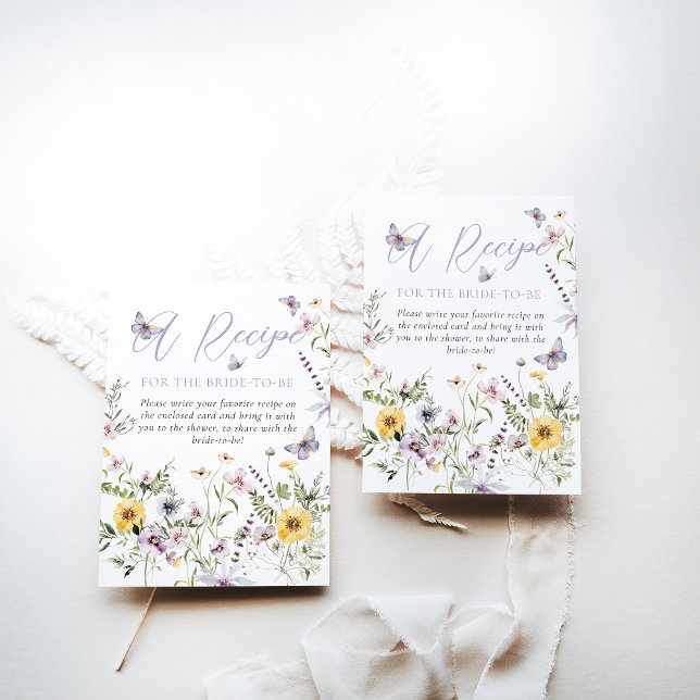 Butterflay Purple Floral Bridal Shower recipe Enclosure Card (Creator Uploaded)