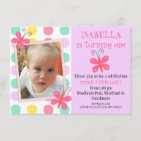Butterflies 1st Or 2nd Birthday Party Invitation