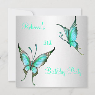 Butterflies 21st Birthday Party Green White Invitation