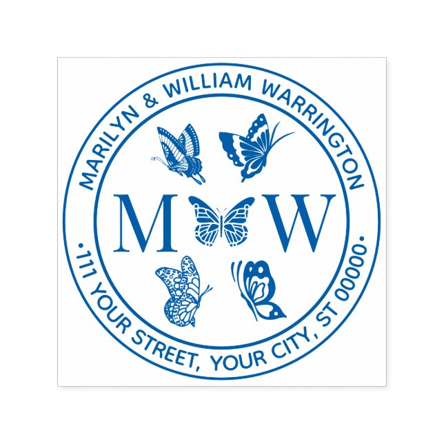 Butterflies #4 Couple Wedding 2 Initial Address Self-inking Stamp (Design)