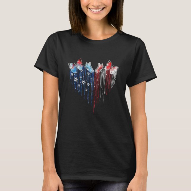 Butterflies 4th Of July USA Flag America Patriotic T-Shirt (Front)