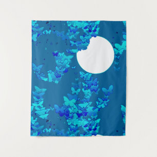 Butterflies Against a Blue Night Sky Moonscape Tapestry