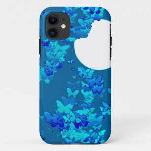 Butterflies against blue night sky, moonscape iPhone 11 case
