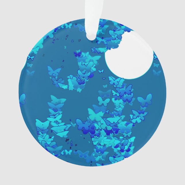 Butterflies against blue night sky, moonscape ornament (Front)