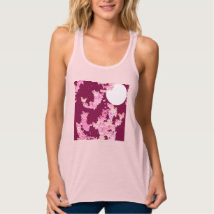 Butterflies against night sky, pink burgundy singlet