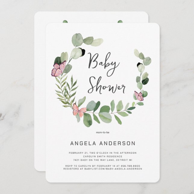 Butterflies All Around Baby Shower Invitation (Front/Back)