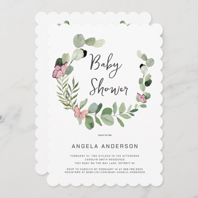 Butterflies All Around Scalloped Baby Shower Invitation (Front/Back)