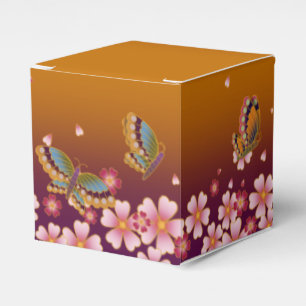 Butterflies Amid Sakura Blossoms Customisable Gold Favour Box