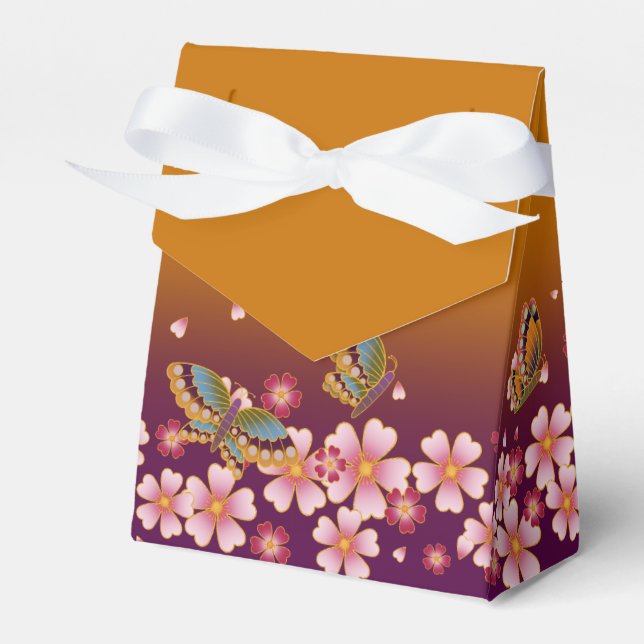 Butterflies Amid Sakura Blossoms Customisable Gold Favour Box (Front Side)