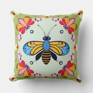 Butterflies and Bees Adorned with Flowers Cushion