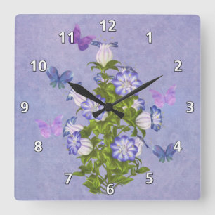 Butterflies and Bell Flowers Square Wall Clock